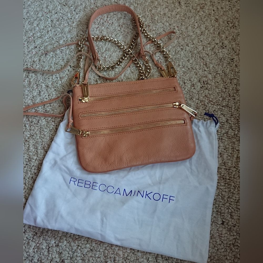 REBECCA MINKOFF Leather Mini Triple Zipper Crossbody Small Shoulder Bag